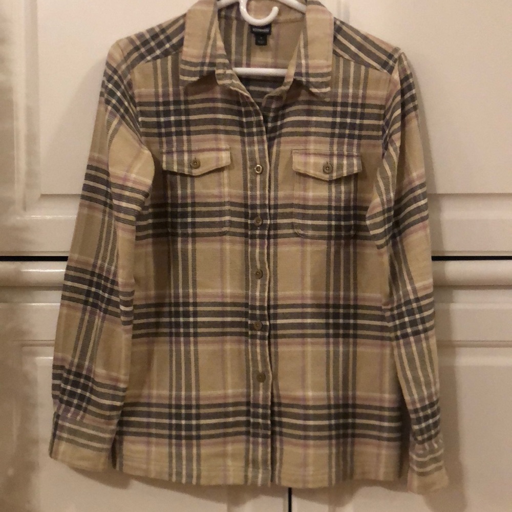 Patagonia Worn Wear Shirt, Beige w/Gray and Pink, Size 2